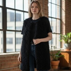 Beautiful Soul Black Fuzxy Long Vest Size Small